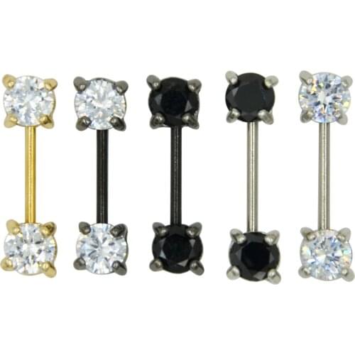 PAIR Prong Set Large Gem Cubic Zircon Crystal Nipple Barbell Piercing Body Jewelry Straight Bar