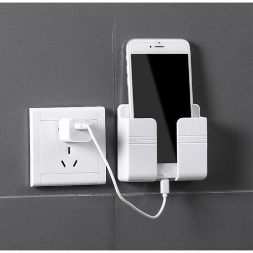 Wall Mounted Mobile Phone Charging Organizer Storage Box Remote Control Multifunction Holder Stand Plug Wall Holder