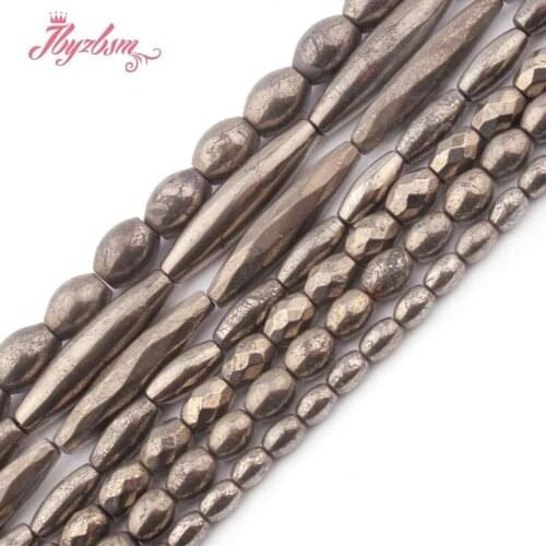 Natural Pyrite Oval Column Shape Loose Beads Natural Stone Beads For DIY Necklace Bracelets Earring Jewelry Making Strand 15"