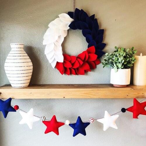 Newest Arrival American Wreath Handcrafted Memorial Day Patriotic Star Wreath for Front Door Decoration
