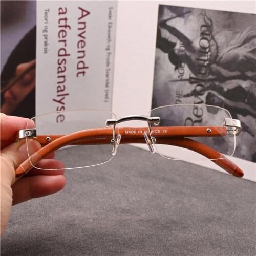 Vazrobe Rimless Eyeglasses Frames Male Real Wood Temple Glasses Men Gold Silver Spectacles for Prescription Optical Lens