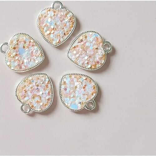 10 PCS 14*17mm Glitter Heart Pendant Alloy Charm DIY Necklaces Bracelets And Earrings Accessories For Jewelry Making
