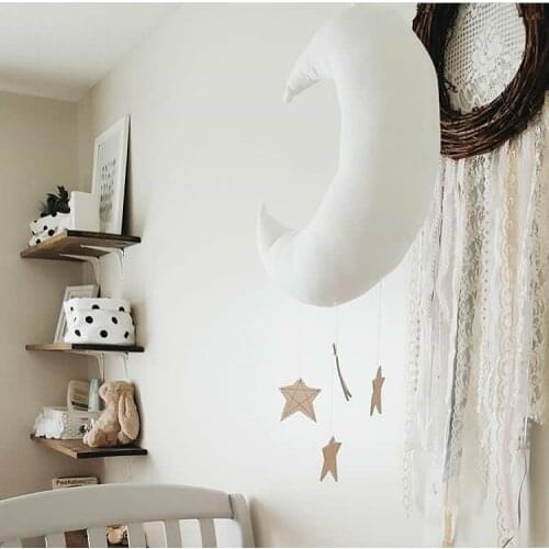 Nordic Style White Stuffed Moon Wall Hanging Kins Room Decoration Moon Stuffed Toy Baby Room Wall Decor Scandinavian Decoration