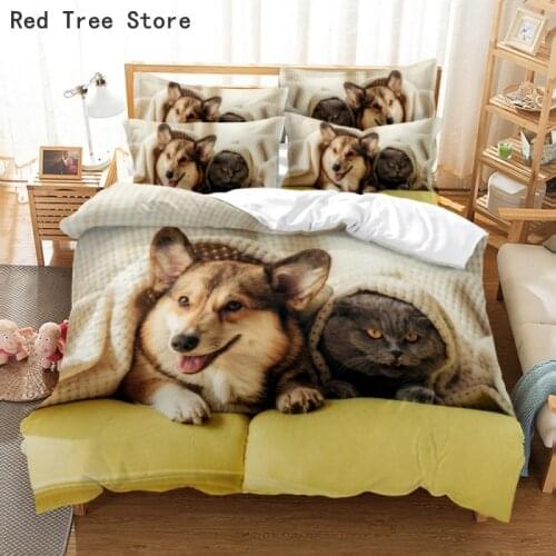 Animal Print Bedding Set Cute Cat Dog Pets Soft Comforter Duvet Cover Twin Single Size Bed Linen For Children Kids HomeTextiles