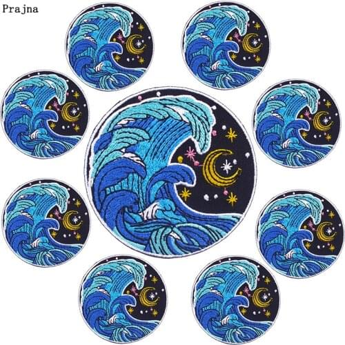 Prajna 10 PCS Cartoon Waves Embroiderd Patches On Clothes Round Waves Patch Iron On Patches For Clothing Thermoadhesive Patches