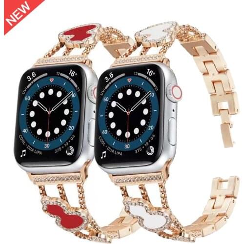 Luxury Metal+diamond strap Compatible with Apple watch 44mm 42mm 40mm 38mm Women bracelet strap for iwatch 6 5 4 SE 3 2 1 band