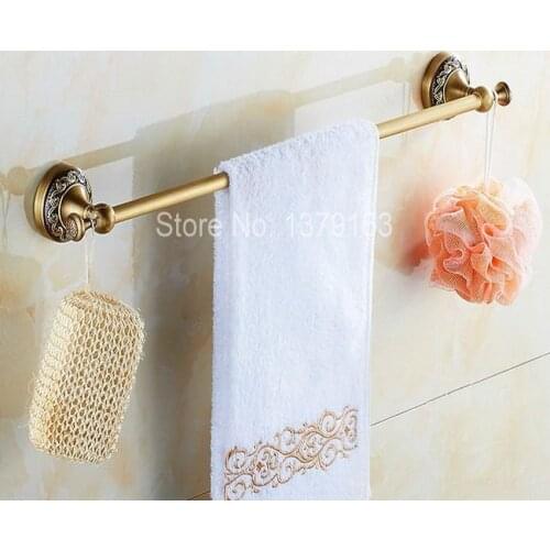 Retro Antique Bronze Carved Flower Pattern Bathroom Accessory Wall Mounted Bath Single Brass Towel Bar or Towel Rail Rack aba482
