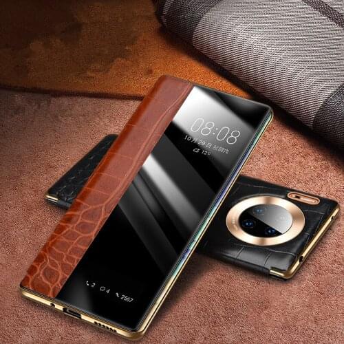 Luxury High Quality Huawei Mate 30 Pro Leather Case View Window Slide TO Answer For Huawei P40 Mate30 Pro Flip Case Cover Black