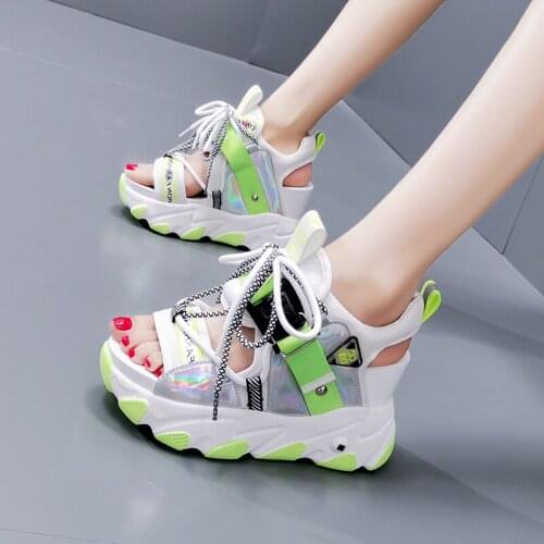 Women Chunky Platform Sandals Designers New Brand 2021 Summer Beach Casual Shoes Woman Lace Up Wedges 9CM Fashion Sandal Ladies