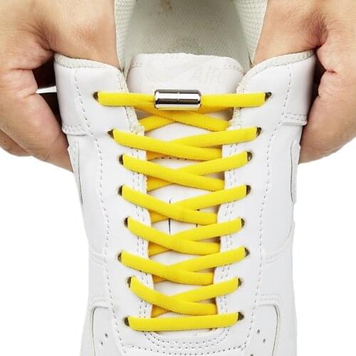 1Pair Metal Lock Shoelaces Round Elastic Special No Tie Shoelace for Men Women Lacing