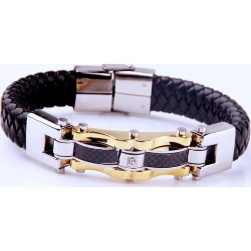 Granny Chic 22cm*12mm Wrap Bracelets leather crystal bracelet Top Quality 316L Stainless Steel Jewelry for Women Men