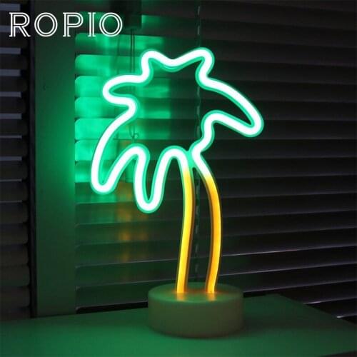ROPIO LED Neon Abajur Night Light Atmosphere Desk Coconut Green Lamp Battery Operated DC 4.5V For Christmas Holiday Party Decor