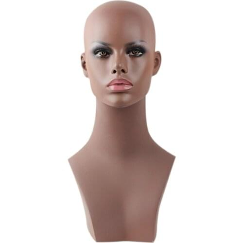 Fiberglass Female Black Mannequin Head For Wigs