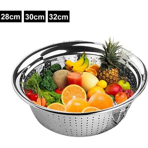 1Pc Durable Stainless Steel Holes Washing Rice Sieve Strainer Portable Fruits Vegetable Drain Basket