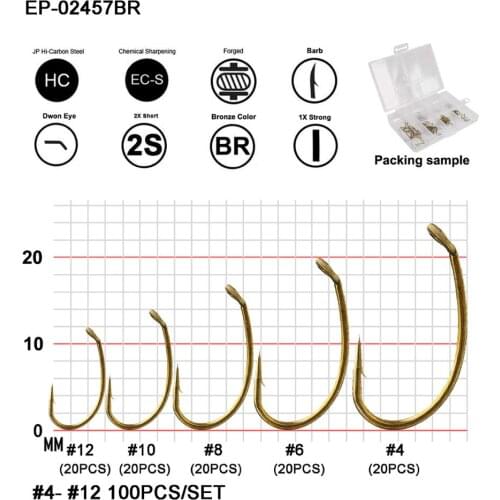 100pcs Eupheng EP-TMC2457 Shrimp And Caddis Pupa Fishing Hook Flies Glo-bugs Egg Patterns Fly Fishing Hooks Quality Fish Hook L