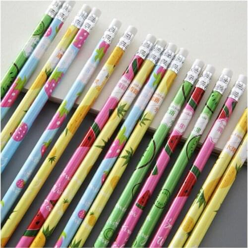 12 Pcs/box Pencil Creative Fresh Fruit Pencil With Eraser For School Student HB Black Pencils Kids Writing Office Stationery