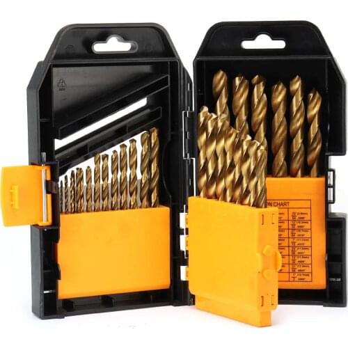 29pcs 1/16 to 1/2 Inch Titanium Coated HSS Twist Drill Bit Set with Plastic Box for Wood Plastic Aluminum Copper Durable