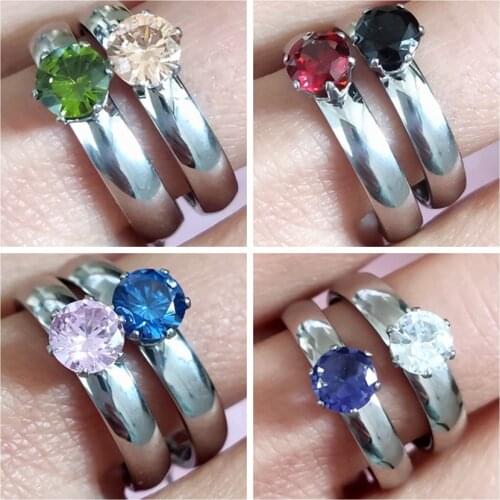 36pcs/lot Womens Color CZ 4mm Stainless Steel Zircon Wedding Engagement Rings Anniversary Gift Party Jewelry