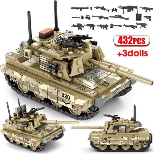 432pcs City WW2 Military Tracked Combat Tank Building Blocks Technical Weapons Army Soldier Figures Bricks Toys For Boys Gifts