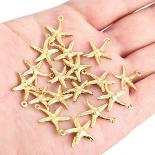 50pcs/lot 15x18mm Copper Hollow Gold Starfish Charm Pendants for Bracelet Necklace Jewellry Making Accessories