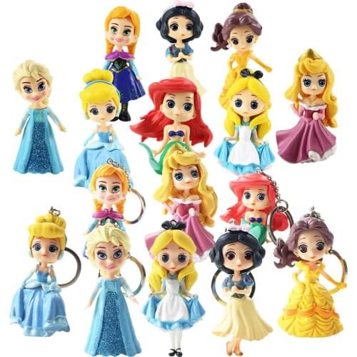 6-10cm 8pcs/Lot Princess Figure Toys Q Version Cinderella Snow White Belle Anna Elsa Mermaid Key Chains Figurine PVC Model Dolls