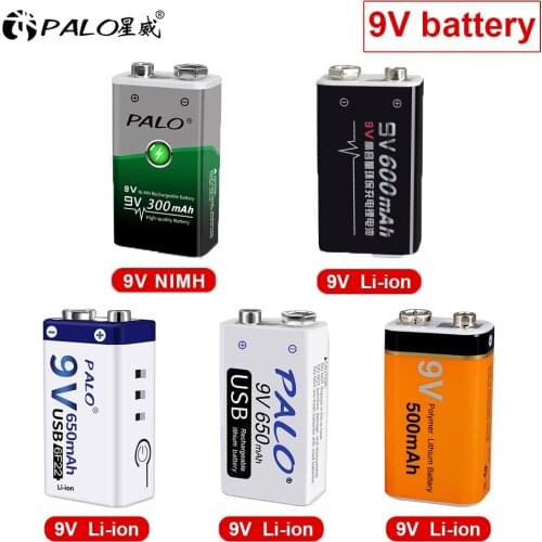 PALO 9V 6F22 Li-ion NIMH rechargeable battery 9 volt lithium battery 9v nimh battery 9V batteries for Multimeter,electric guitar