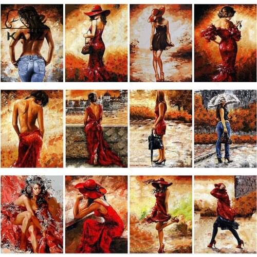 Diamond Painting Sexy Woman Color Oil Painting Embroidery Red Dress Body Mosaic Picture Diy Character Cross Stitch Home Decor