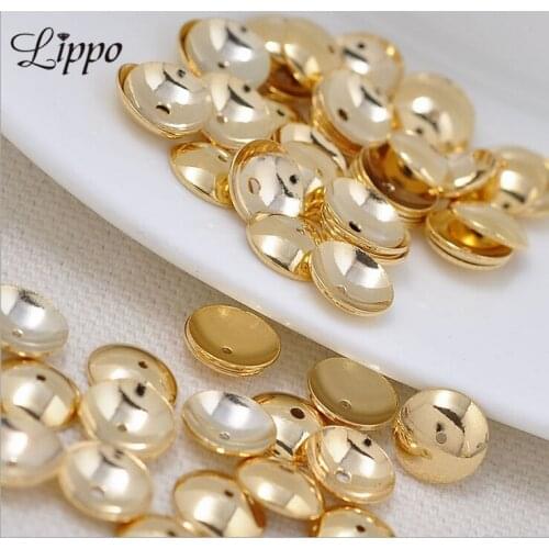 80pcs 4 6 7 8 10 12mm Yellow Gold plated Beads Cap Smooth Spacers Beads Caps Accessories Diy Jewerly Fittings