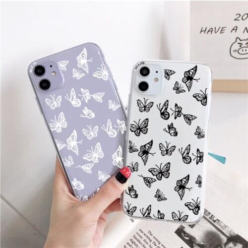 Black White Butterfly Capa For Xiaomi Redmi Note 9 8 10 T 8T 9S Mi 11 10T Lite 7 5 6 9A 9C Poco X3 NFC F2 Pro Max Clear TPU Case