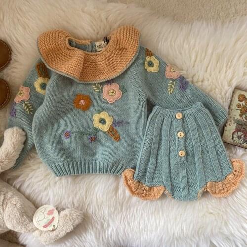 Kids Wool Sweaters Kal Brand New Winter Spring Girls Flower Embroidery Knit Sweaters Pullover Baby Child Fashion Clothes Outwear