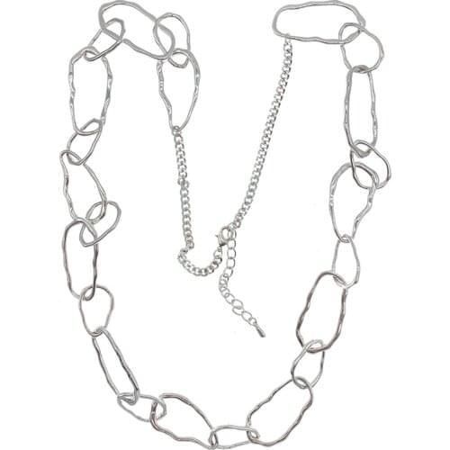 Irregular Shape Hammered Silver Plated Loop Chain Long Necklace for Women Girls Trendy Gift 38 Inch