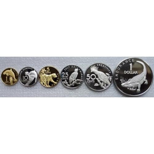 Guyana 1.5.10.25.50 Cents 1 Usd in 1976 Full Set 6 Pieces Unc Real Original Coins Collection