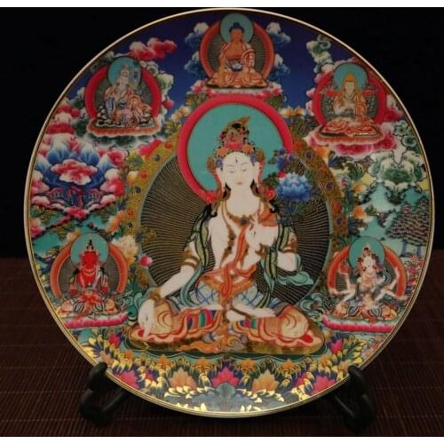 Exquisite Chinese Decorative Colorful Buddha Statues Porcelain Plate No.1
