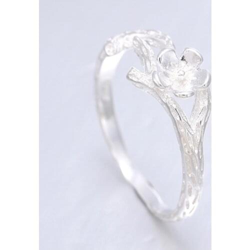 925 Sterling Silver Literary Flower Branch Creative Temperament Personality Fashion Female Resizable Opening Rings SRI061