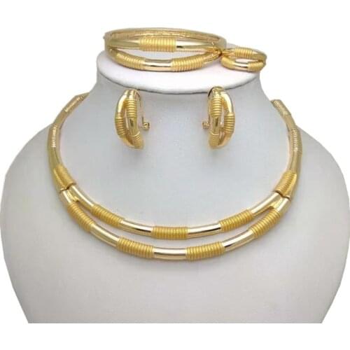 Kingdom Ma Gold Jewelry Set For Women African Bridal Wedding Gifts Party Bracelet Round Necklace Earrings Ring Sets Jewellery