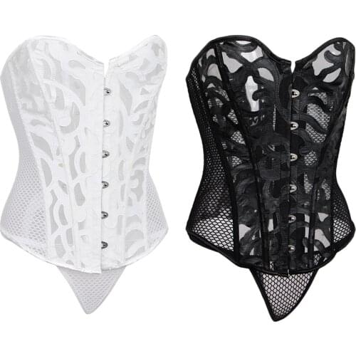 Womens Gothic Lace Push Up Shapewear Top Overbust Corset Bustier with T-back