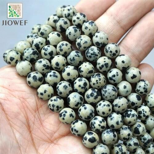 Dalmation Jasper Round Loose Beads Natural Stone For DIY Jewelry Making Bracelet Accessories 15" Strand 4 6 8 10 12 14MM