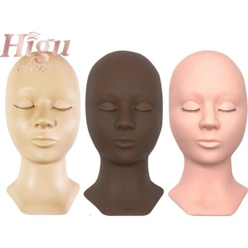 Higu 3 Colors Silicone Mannequin Head Lash Extension Supplies with 6 False Eyelids Practice Lash Extension Makeup Training Model