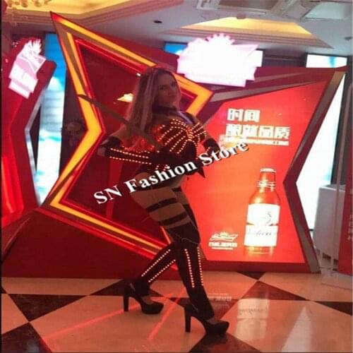 MD2 LED costumes ballroom dance club singer sexy dresses women robot costumes Bar stage catwalk dj bra party show wears clothes