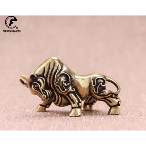 Copper Wall Street Bullfight Statue Office Desktop Lucky Feng Shui Ornament Home Decoration Crafts Vintage Brass Bull Figurines