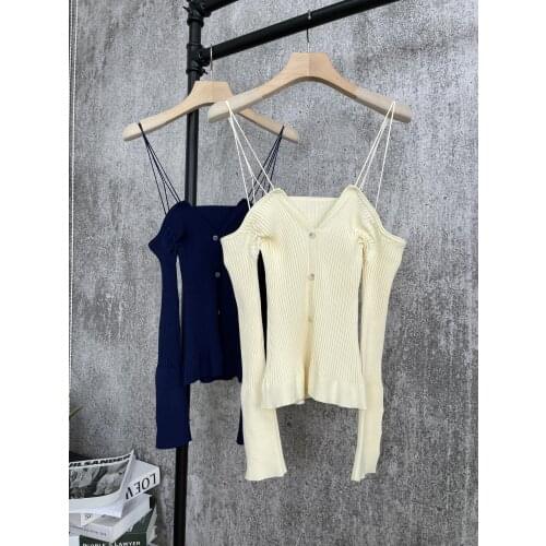 Fashion Ladies 2021 New Long Sleeve Sexy Knit Sling Cardigan 0310