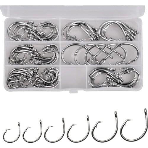 70Pcs/box Tuna Fishing Hooks Kit 8/0-13/0 Circle Hooks Stainless Steel Fishhook Barbed Hook for Saltwater Big Game jig hook