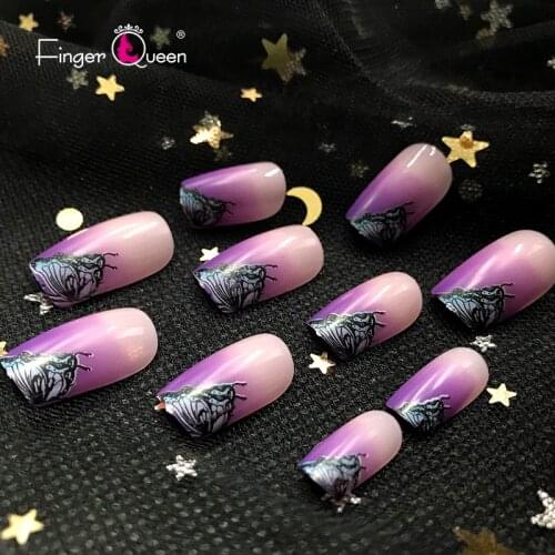 Hort False Nails 24pcs/box For Manicure Fake Nails With Designs Set Full Crown Form Styling Accessories Flash