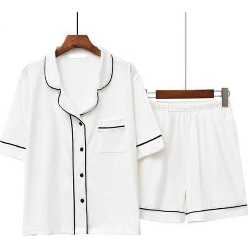 2021 Summer New Cotton Pajamas Set For Women Lounge Wear Casual White Sleepwear Two Piece Suit Soft Intimate Lingerie Nightwear
