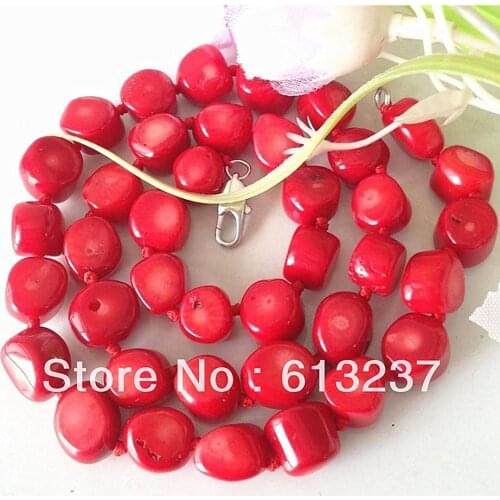 Beautiful rare natural 10-15mm newly red sea coral round cake beads diy Necklace 19'' MY4660