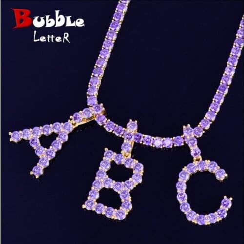 Purple Color Zircon Tennis Letters Necklaces & Pendant For Men/Women Gold Color Fashion Hip Hop Jewelry with 4mm Tennis Chain