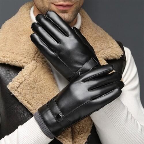 Mens Gloves Black Winter Mittens Keep Warm Touch Screen Windproof Driving Guantes Male Autumn Winter PU Leather Gloves Business