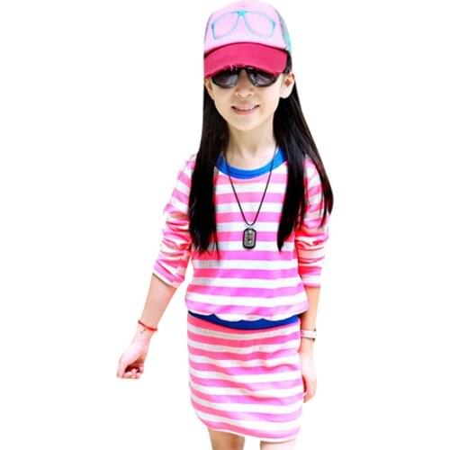 Teen Girls Dress Striped Childrens Clothing Long Sleeve Dress For Girls Autumn Kids Dress Spring Girl Clothes 4 6 8 12 Years