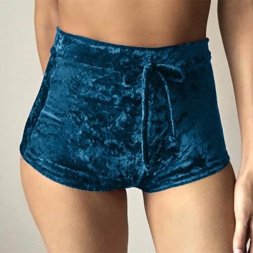 Plus Size Casual Velvet Drawstring Shorts 2021 Winter Sexy High Waist Tight-fitting Lace-up Fashion Solid Color Womens Clothes