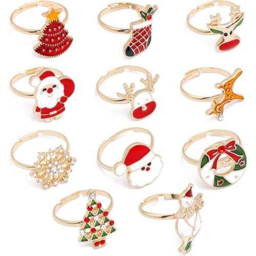 Boys And Girls Christmas Presents Ring Cute Snowman Deer-Shape Christmas Tree Snowflake Finger Ring Festival Gift Childrens